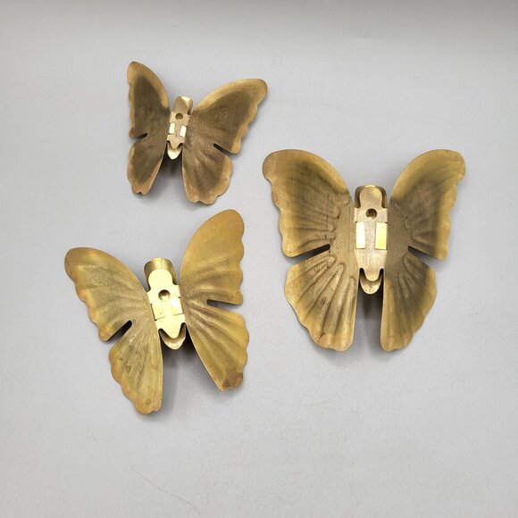Vintage Brass Butterfly Wall Decor Metal Art Hanging Pieces Set of 3 - Picture 3 of 3